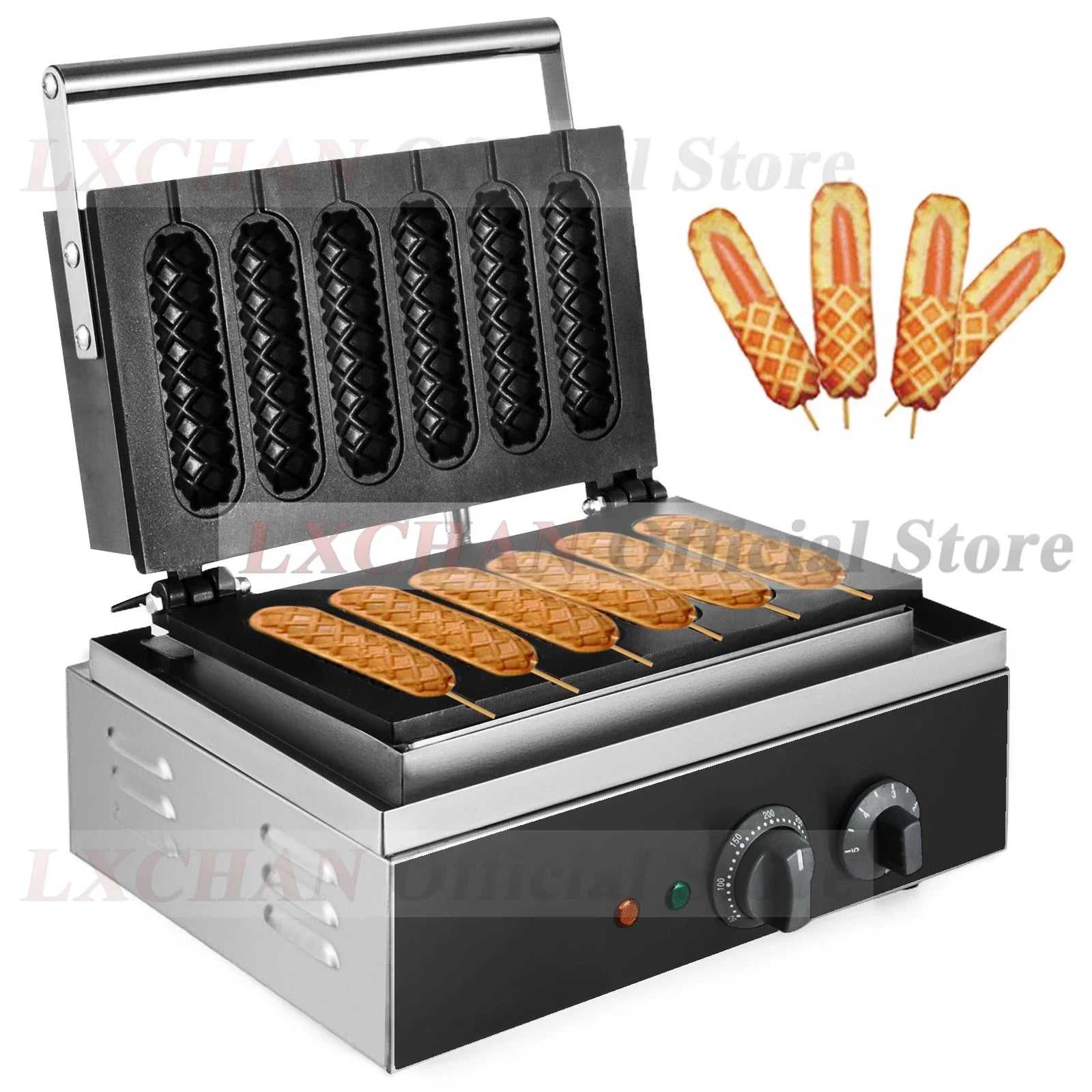 6PCS Electric Waffle & Sausage Maker – Non-Stick Hot Dog & Muffin Grill for Home Use