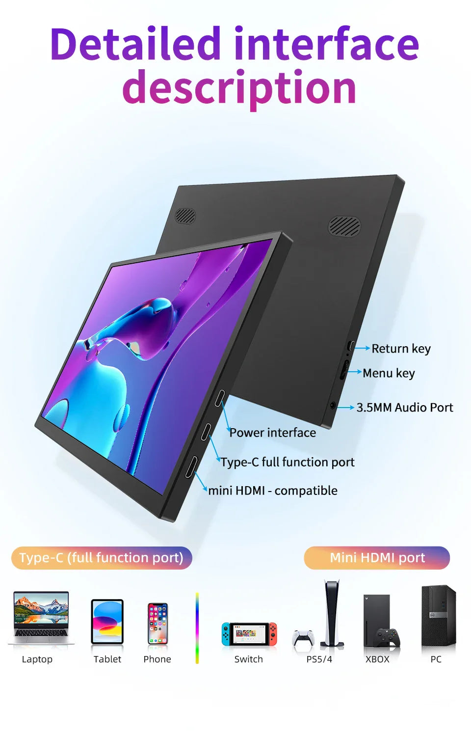 10.5 Inch Portable Monitor 1280P Second Screen for Laptop