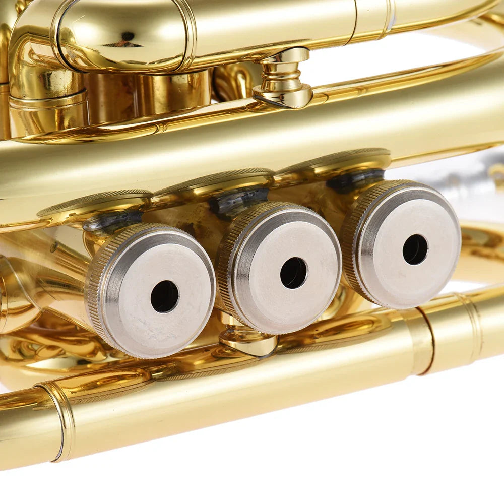 Mini Pocket Trumpet Bb Flat Brass Wind Instrument - Gold