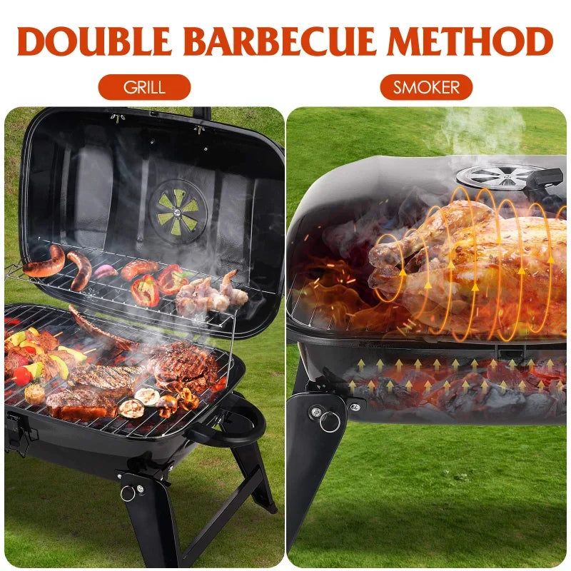 18-Inch Portable Charcoal BBQ Grill with Warming Rack