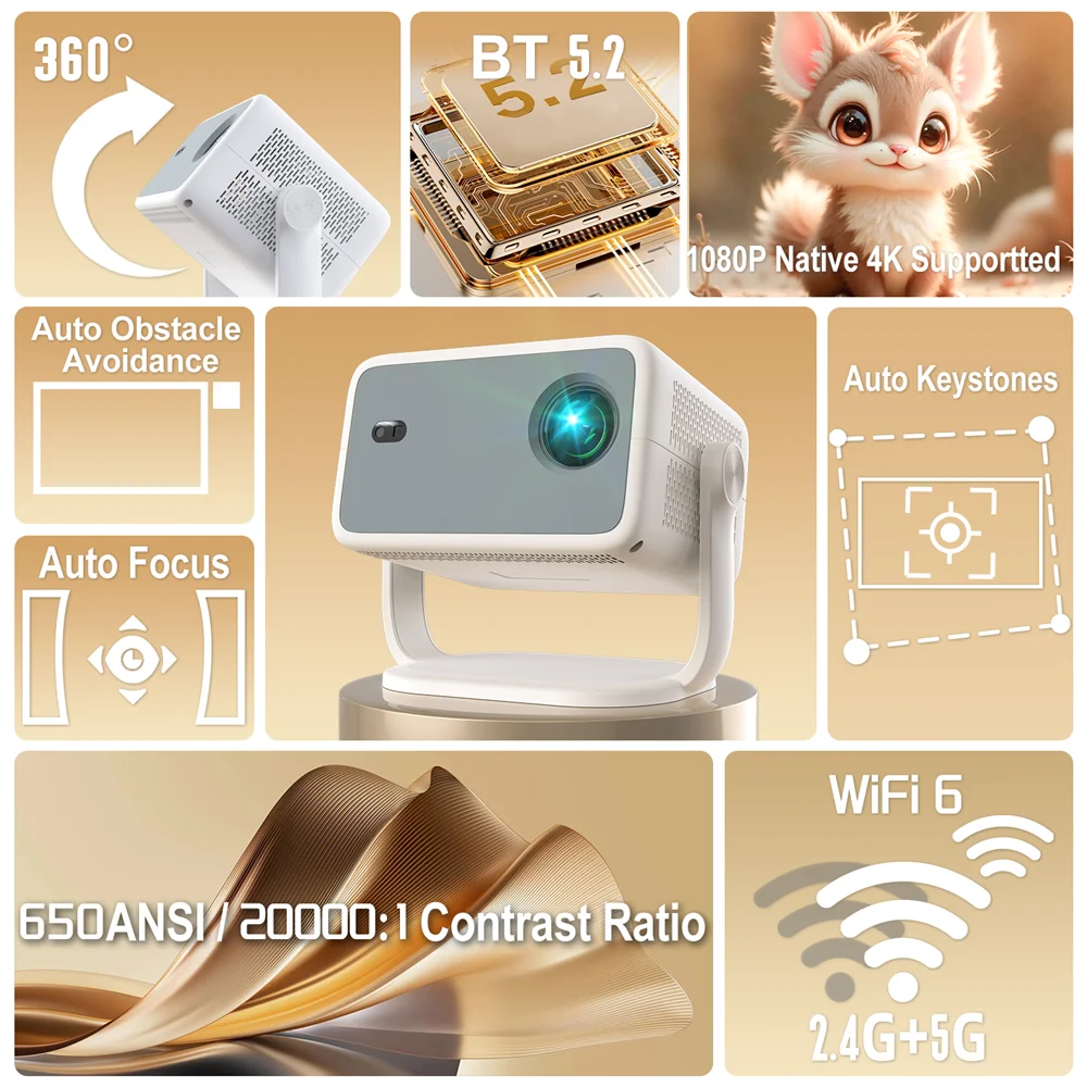 Compact 650ANSI WiFi6 Bluetooth Home Theater Projector