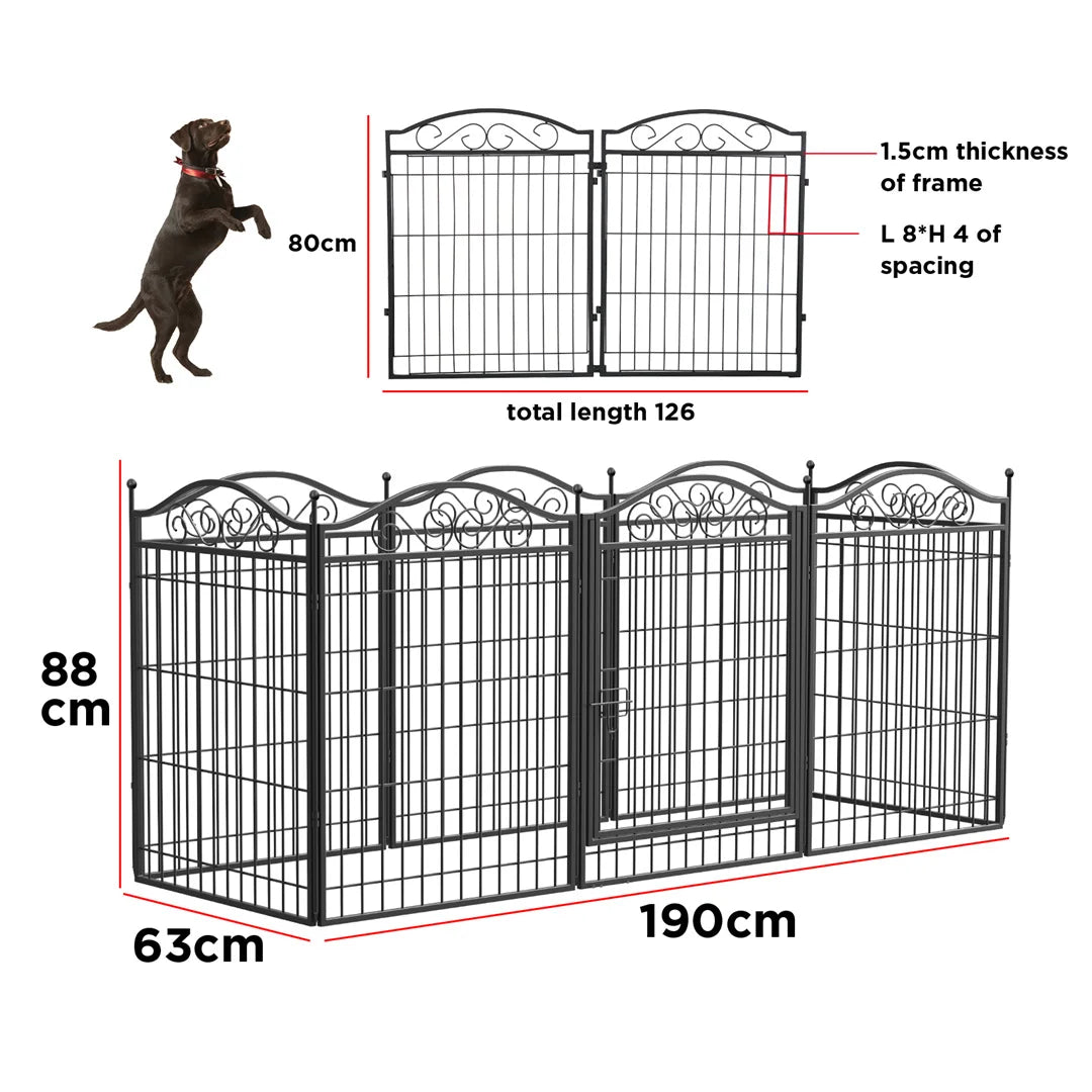 Portable 8-Panel Dog Playpen with Lockable Gate for Indoor and Outdoor Spaces Black