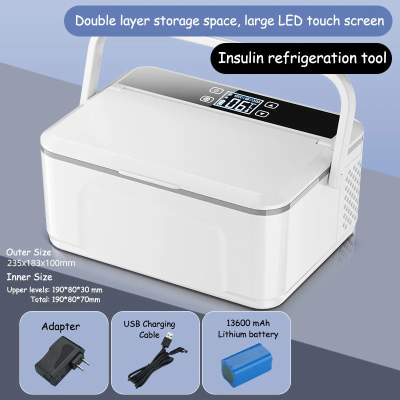 Portable Travel Insulin Cooler with 13600mAh Rechargeable Battery for Car and Outdoor Use