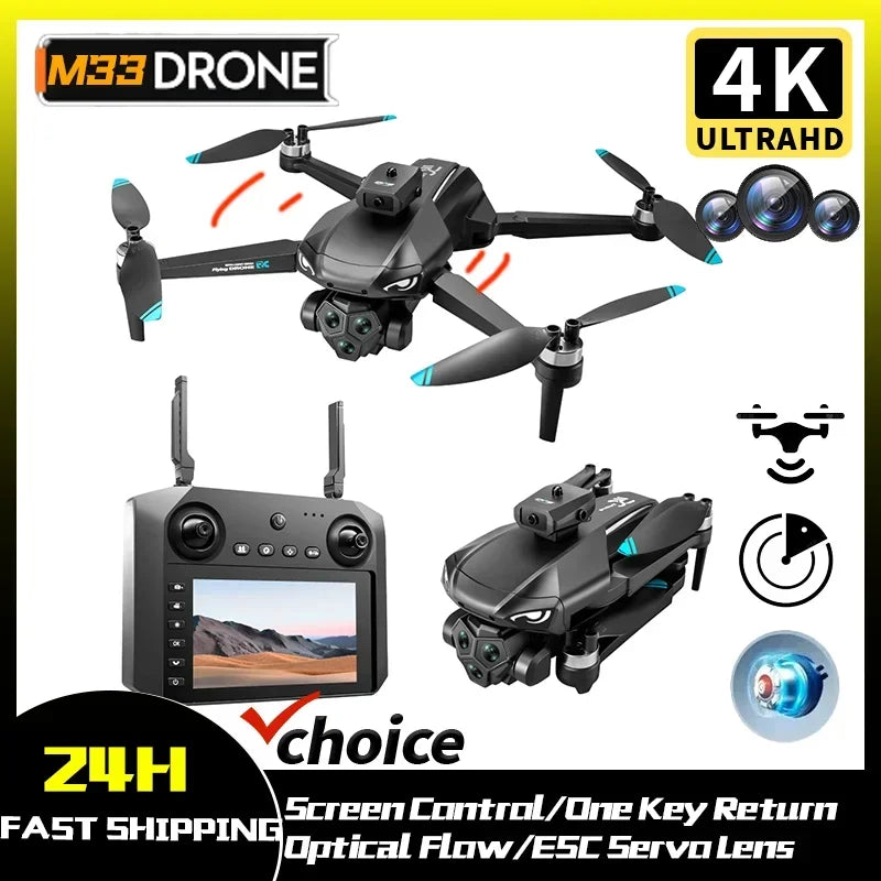 Rechargeable 4K Foldable Drone M33-4K-1B Quadcopter with Dual Camera & Storage Bag