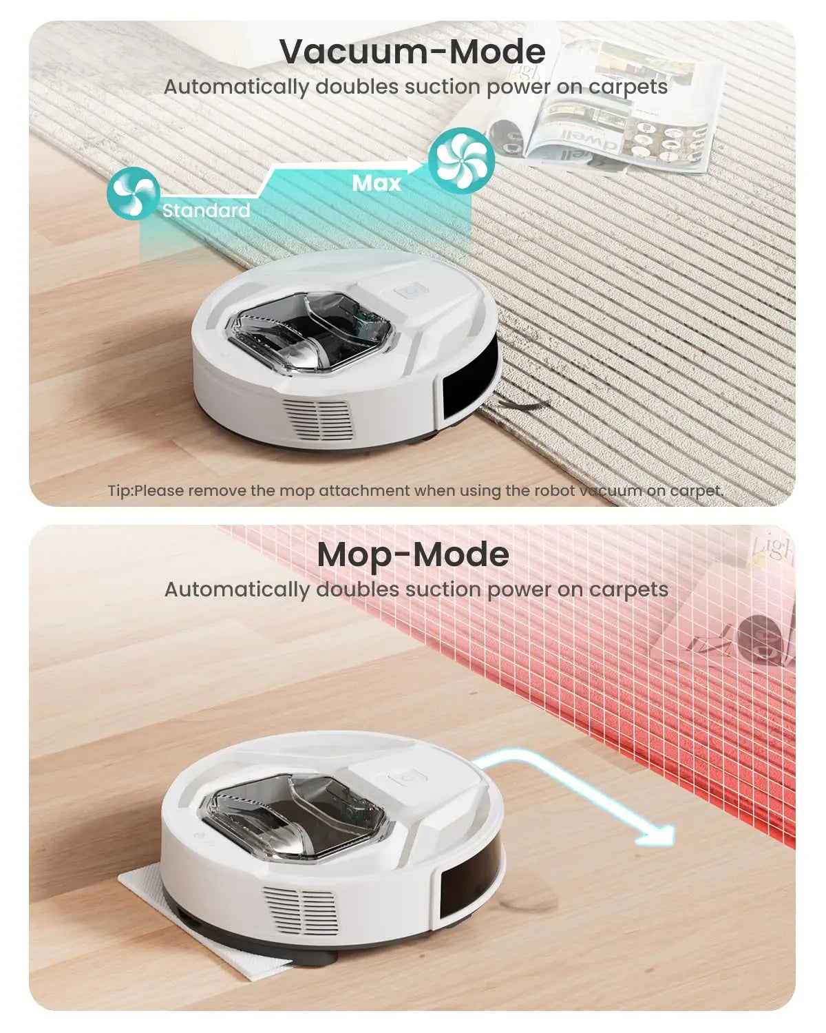 Smart Robot Vacuum with Carpet Detection and WiFi Control