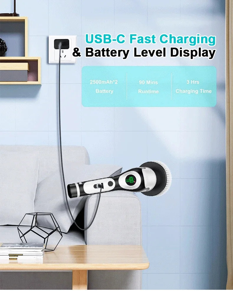 Cordless Bathroom Scrubber with Adjustable Extension Handle