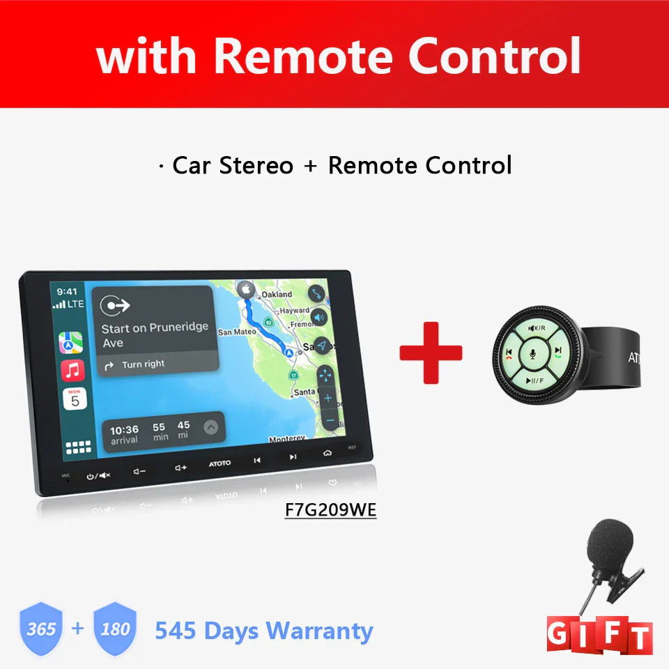 Portable 9" 2-Din Car Stereo with Wireless Android Auto with Remote Control