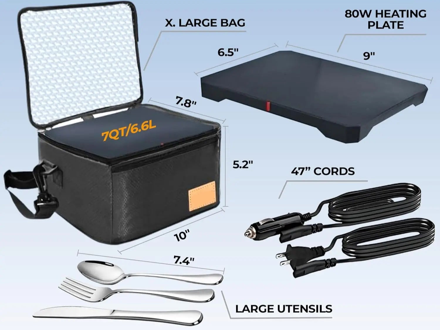Mini Electric Lunch Box for Office Truck & Travel Portable Food Warmer with Utensils & Carry Bag Black