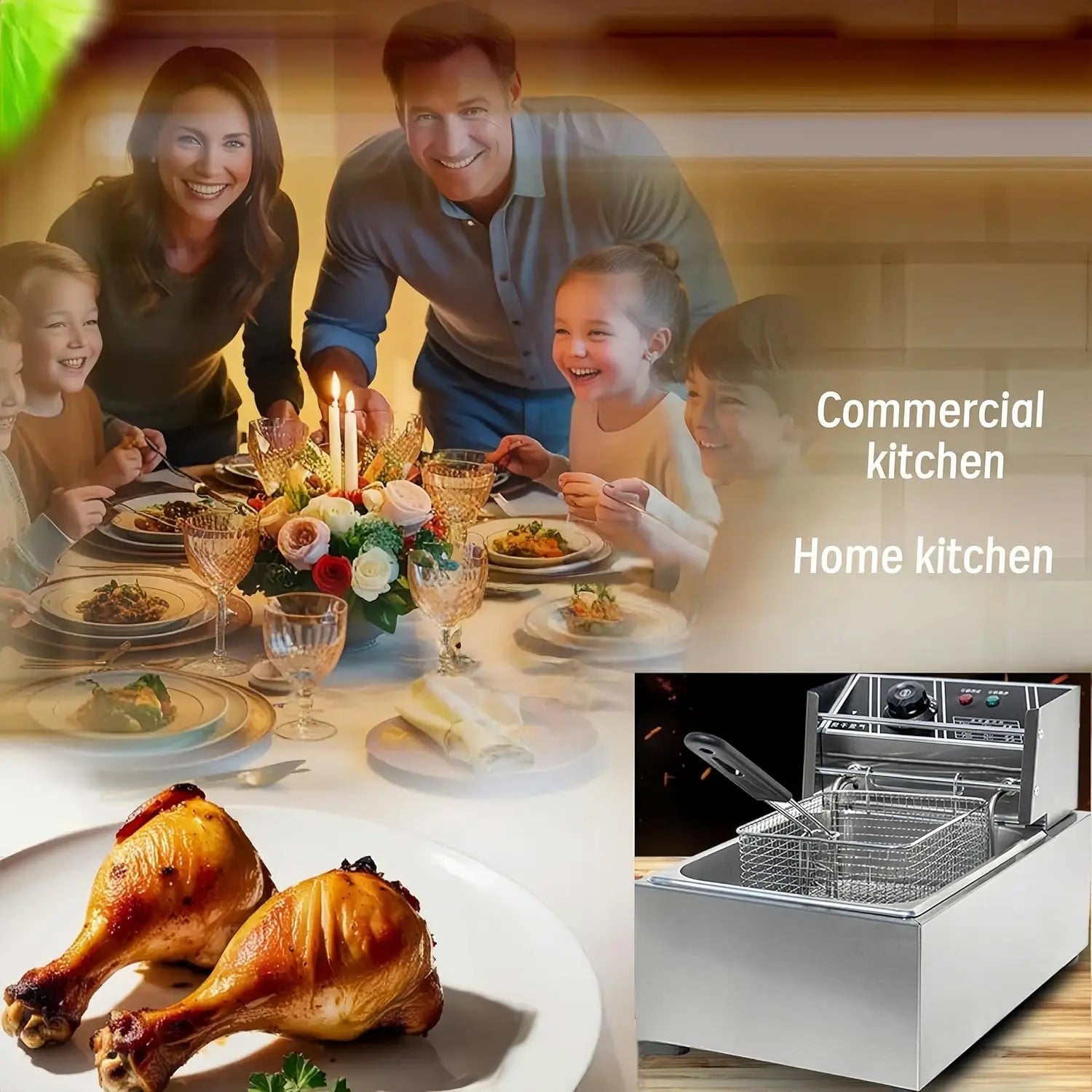 11L Electric Deep Fryer with Basket, Adjustable Temperature & Timer for Home and Commercial Use