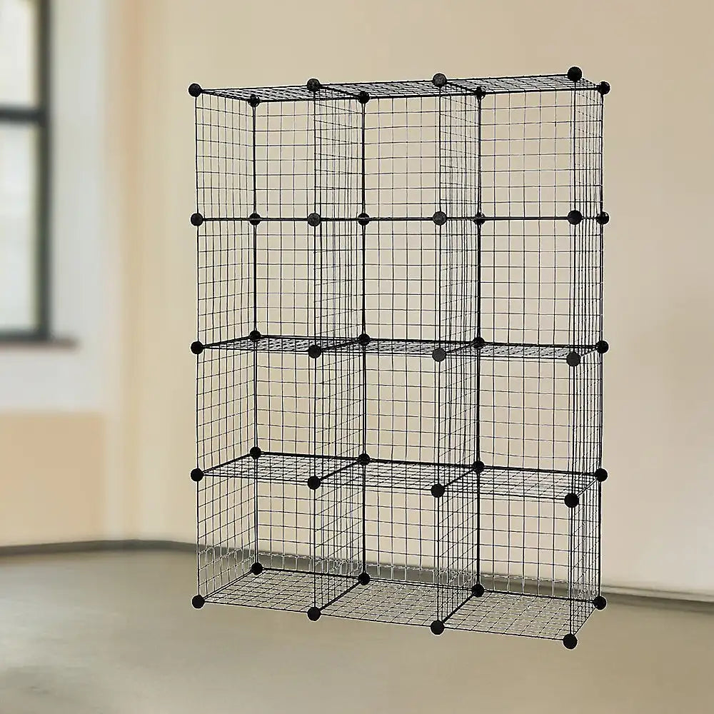 12-Cube Wire Storage Organizer – Modular Bookcase & Display Shelf (Black)