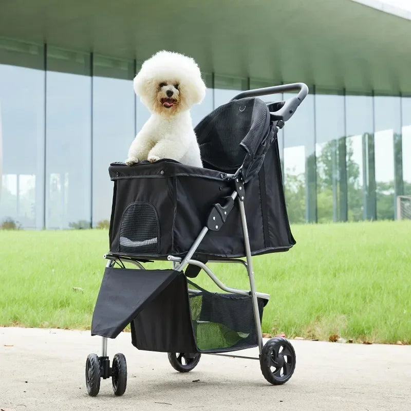 Lightweight Foldable Pet Stroller with 3 Wheels Waterproof Travel Carrier for Cats & Dogs up to 15kg