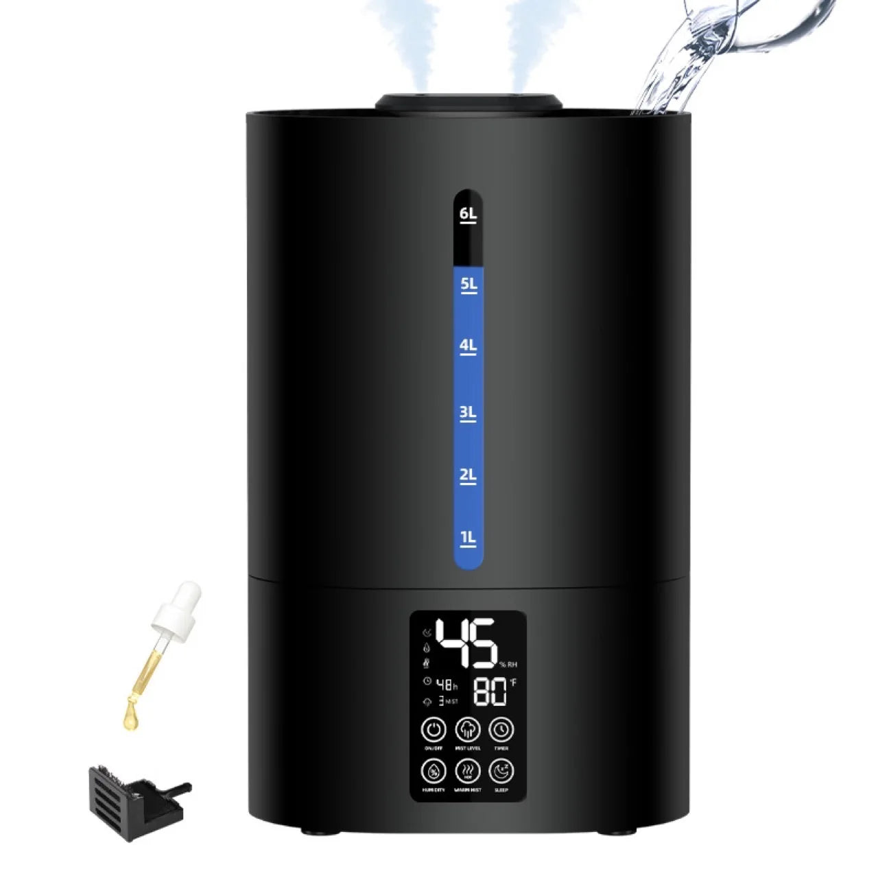 Large Room Humidifier with 3 Mist Levels, Quiet Sleep Mode & 360° Nozzle