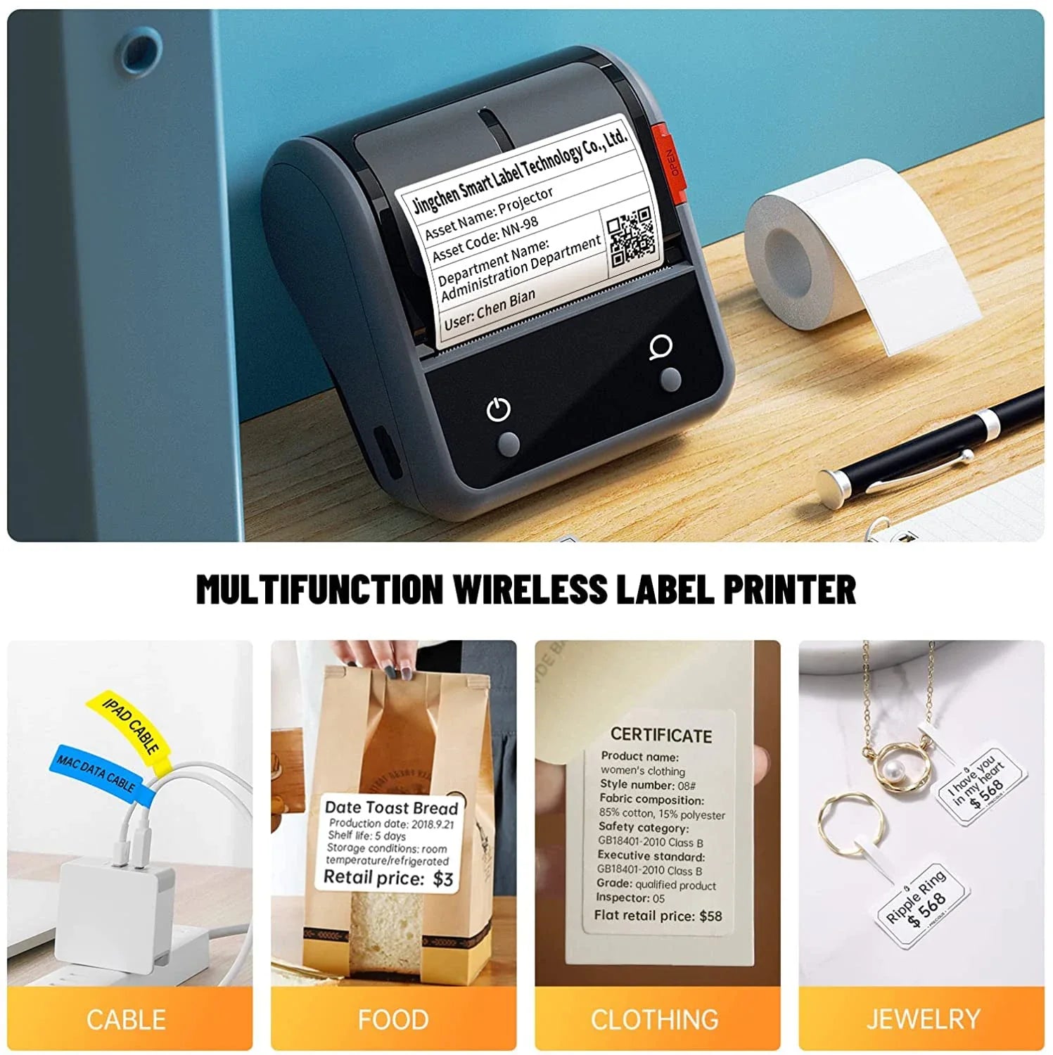 Compact Bluetooth Thermal Sticker Printer for Business