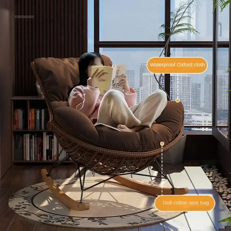 Outdoor Rattan Lounge Chair Semi-Reclining Retro Design for Comfortable Seating