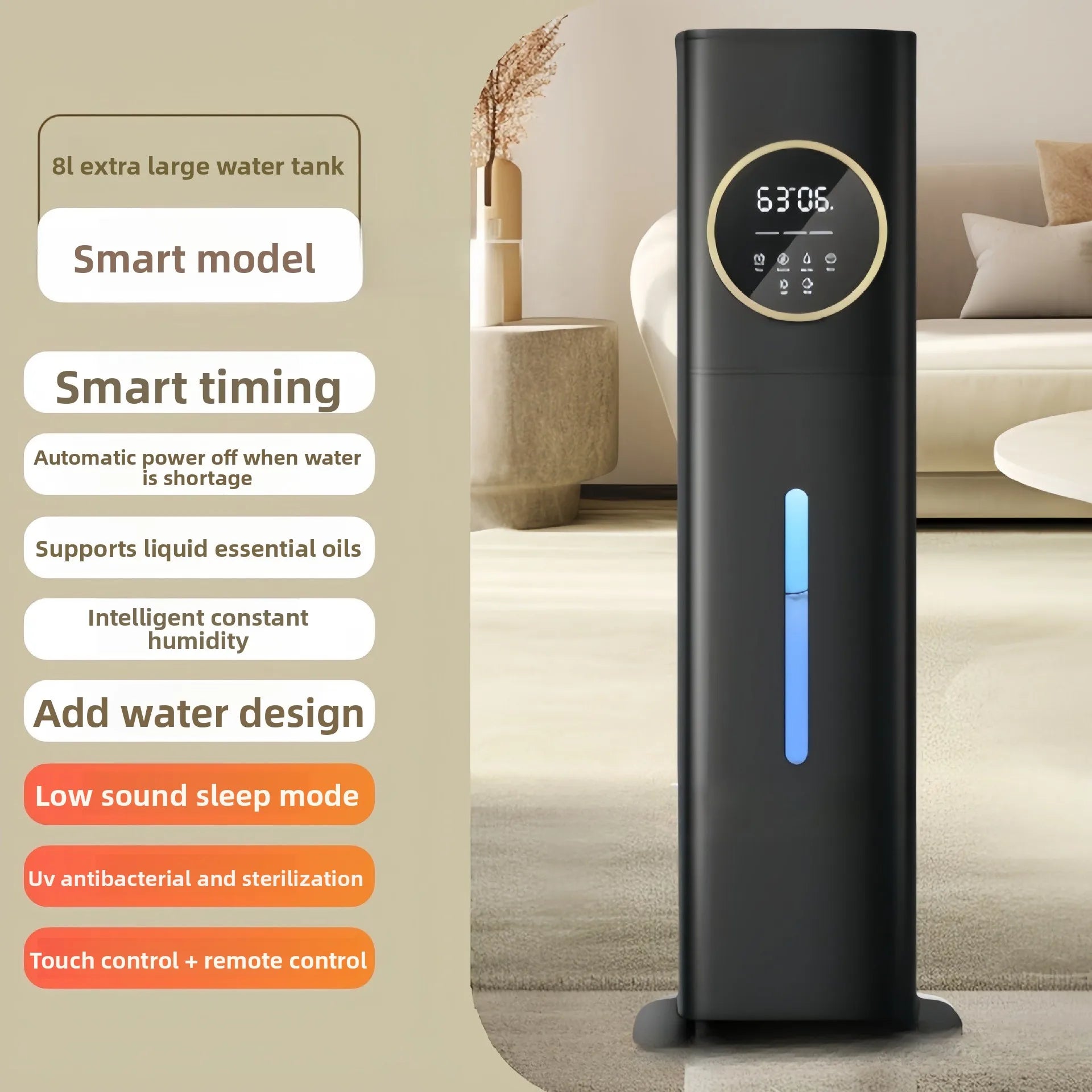 Large Room Top Fill Humidifier with 360° Nozzle & Adjustable Mist Levels