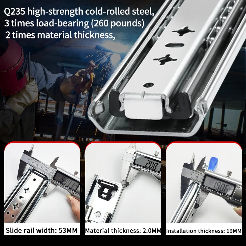 10" Industrial Drawer Runners with Lock, 120kg Capacity, Full Extension