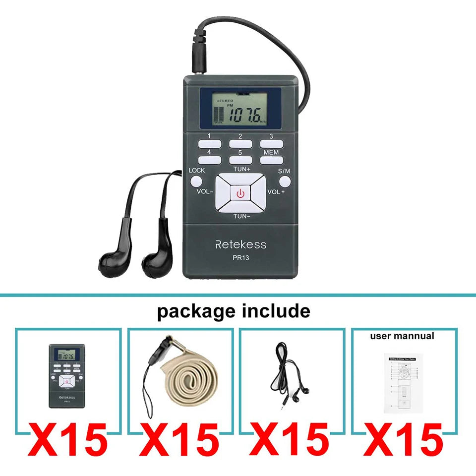15-Receiver FM Wireless Audio Tour Guide System Portable