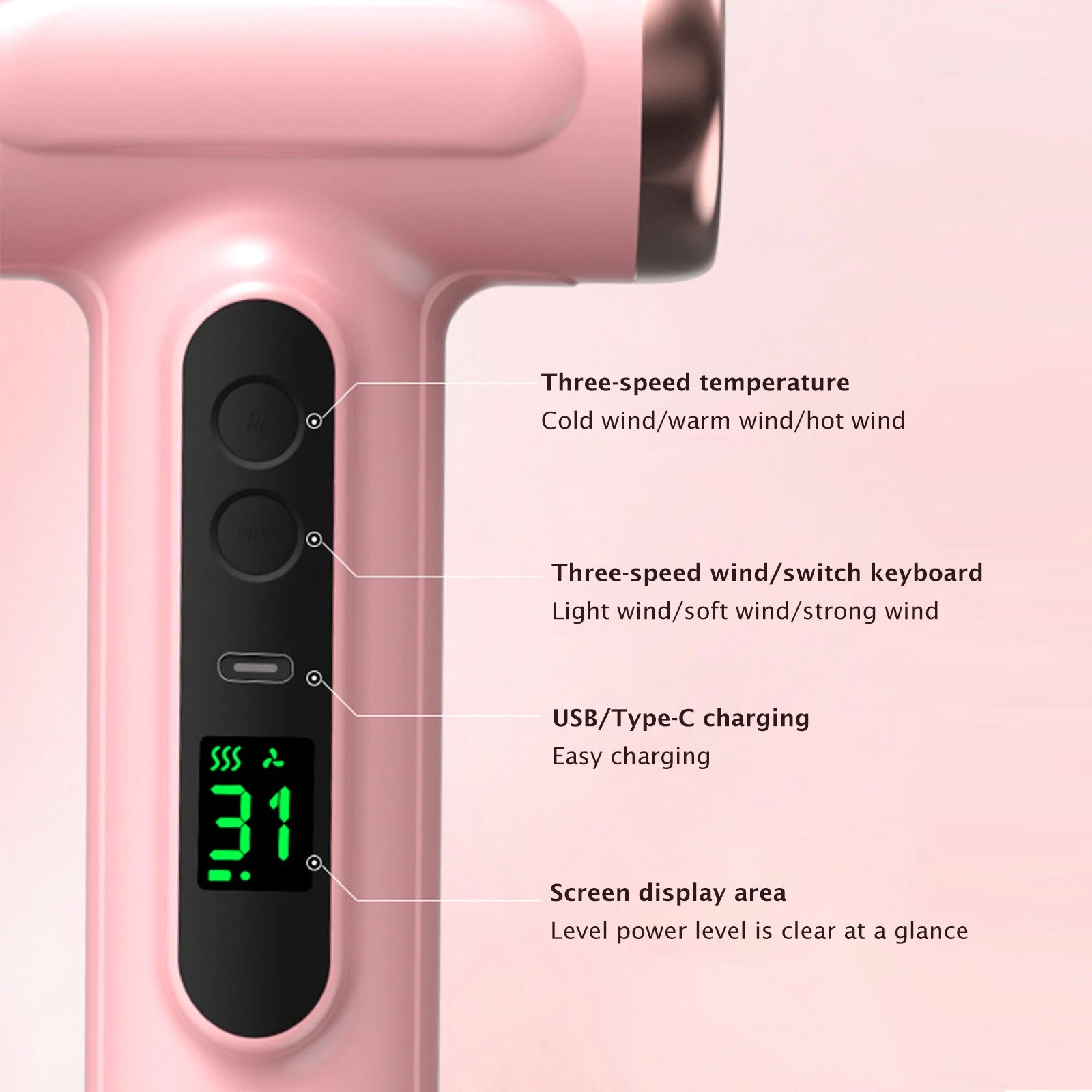 Cordless High-Speed Hair Dryer with Digital Display – Rechargeable & Lightweight for Home or Salon