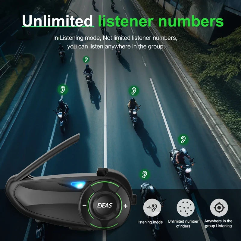 2-Pack Bluetooth Motorcycle Intercom Set with Music Sharing