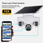 Outdoor 15MP 4G Solar Security Camera Triple Lens, 360° PTZ, Waterproof, Remote Viewing