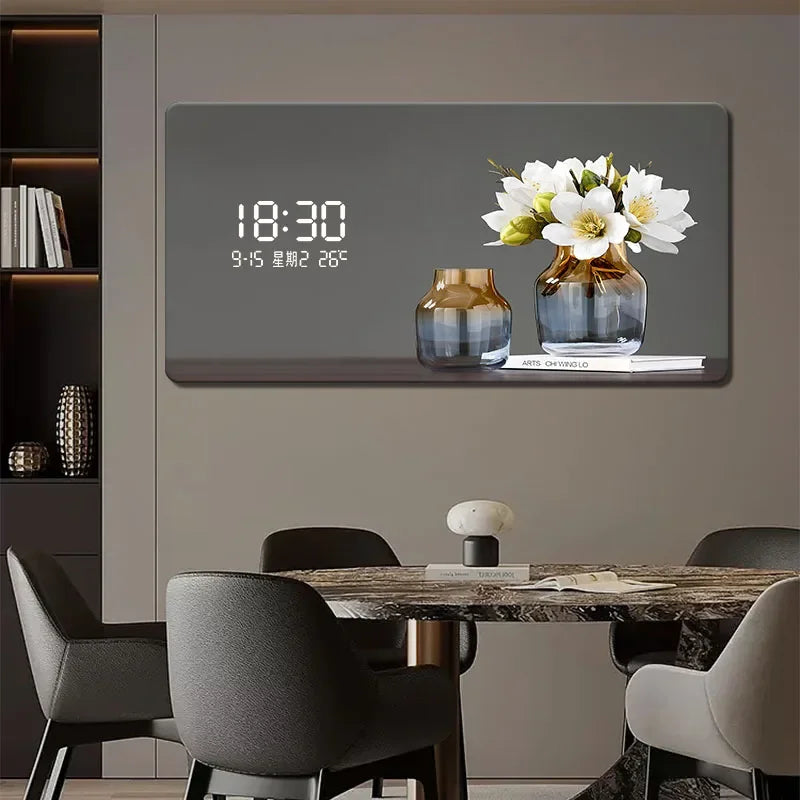 Digital Wall Clock with Geometric Art Display for Living Room