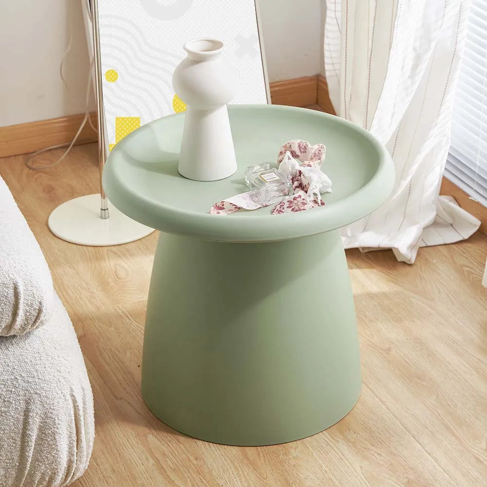 Mushroom-Style Round Coffee Table – 50cm Nordic Side Table with Wide Base (Green)