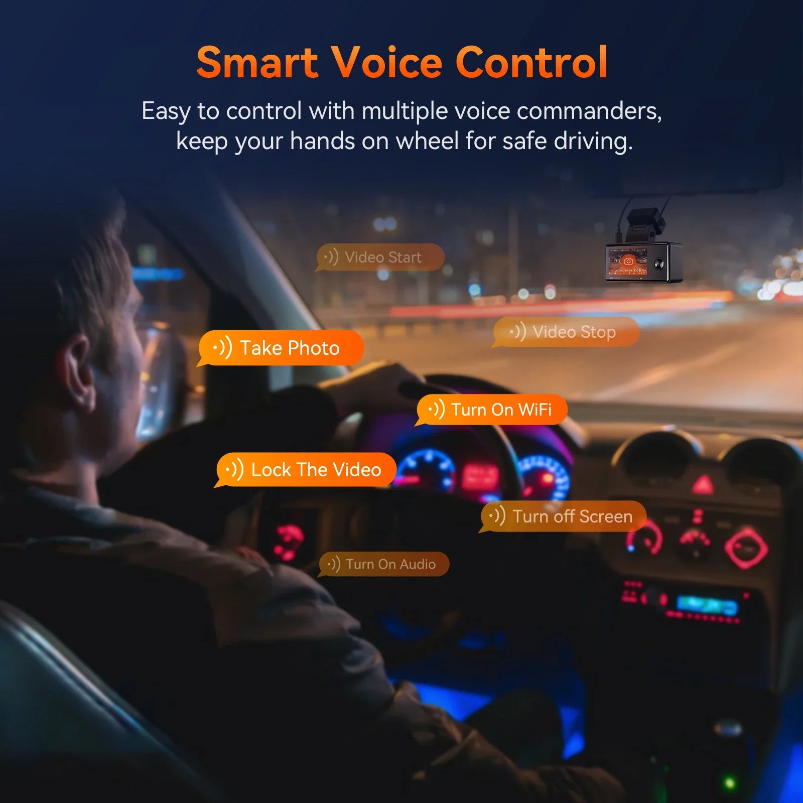 2.7K Dash Camera with Voice Control & Parking Mode