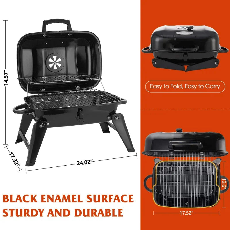 18-Inch Portable Charcoal BBQ Grill with Warming Rack
