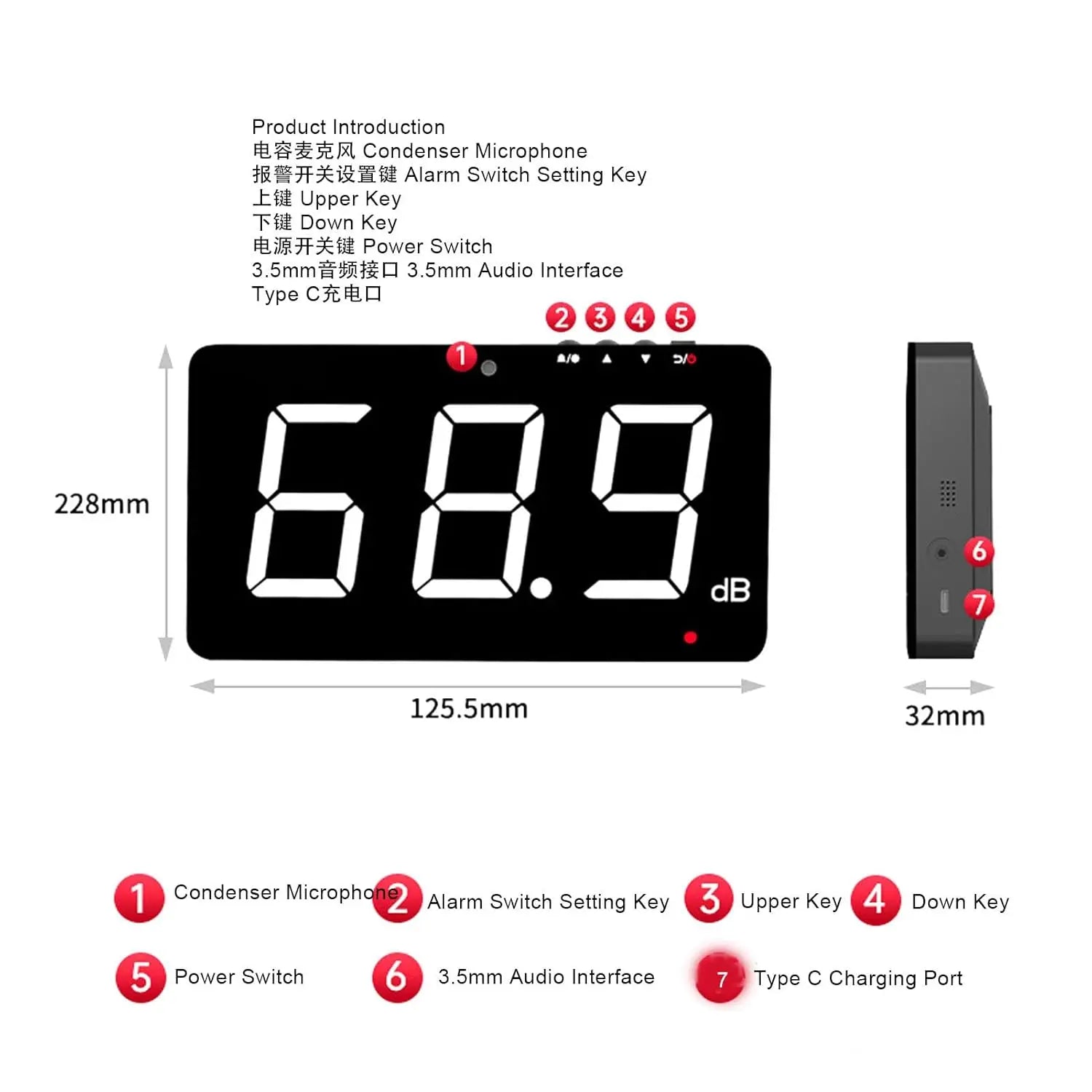 Decibel Meter with LCD Display & Alarm – Home, Office & Factory Noise Monitoring 30–130dB