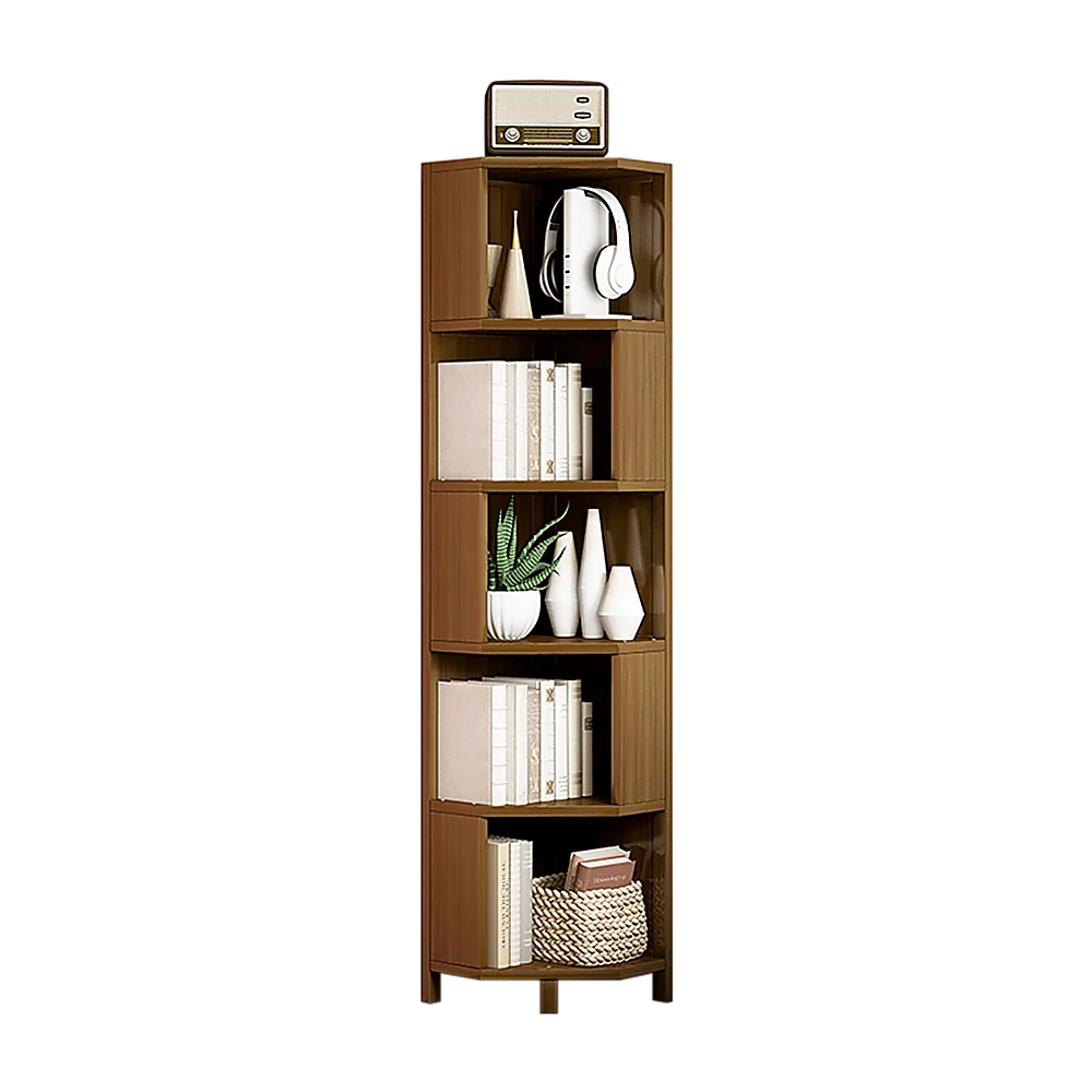 Industrial 5-Shelf Corner Bookcase – Freestanding Space-Saver for Living Room or Office