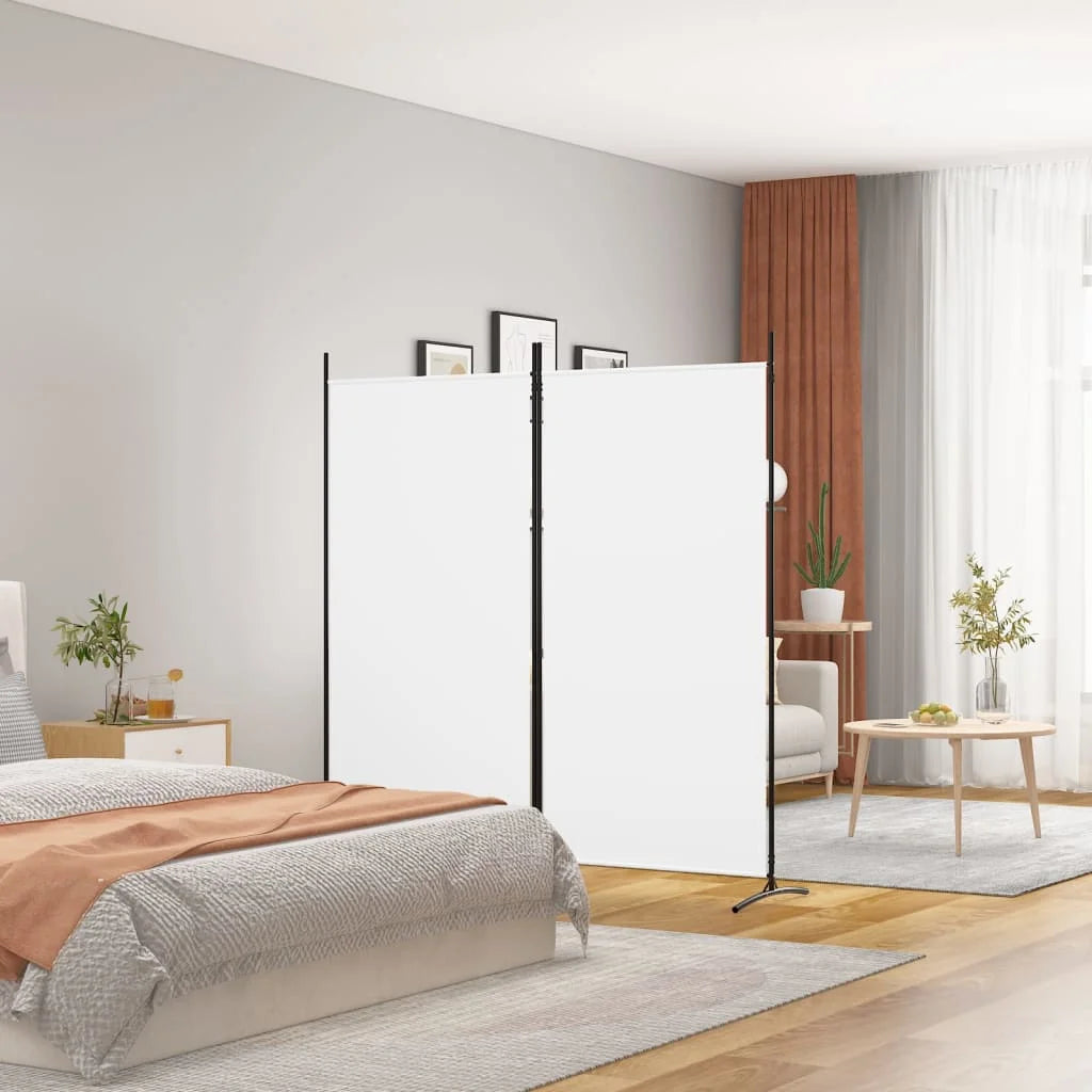 Portable 2-Panel Room Screen Divider 175x180cm – Foldable White Fabric Partition