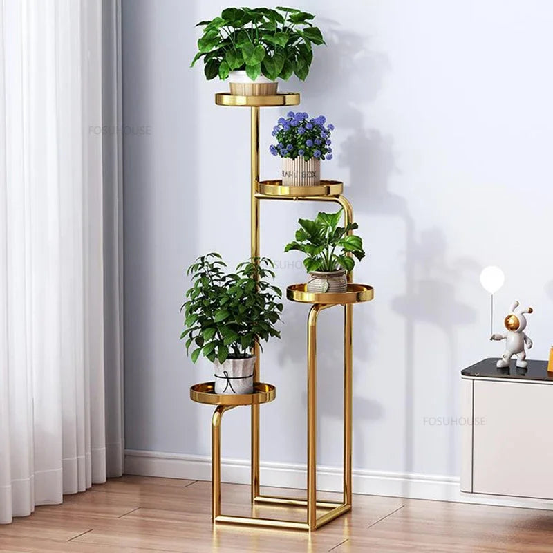 Floor-Standing Iron Plant Shelf 111cm Black Display Rack
