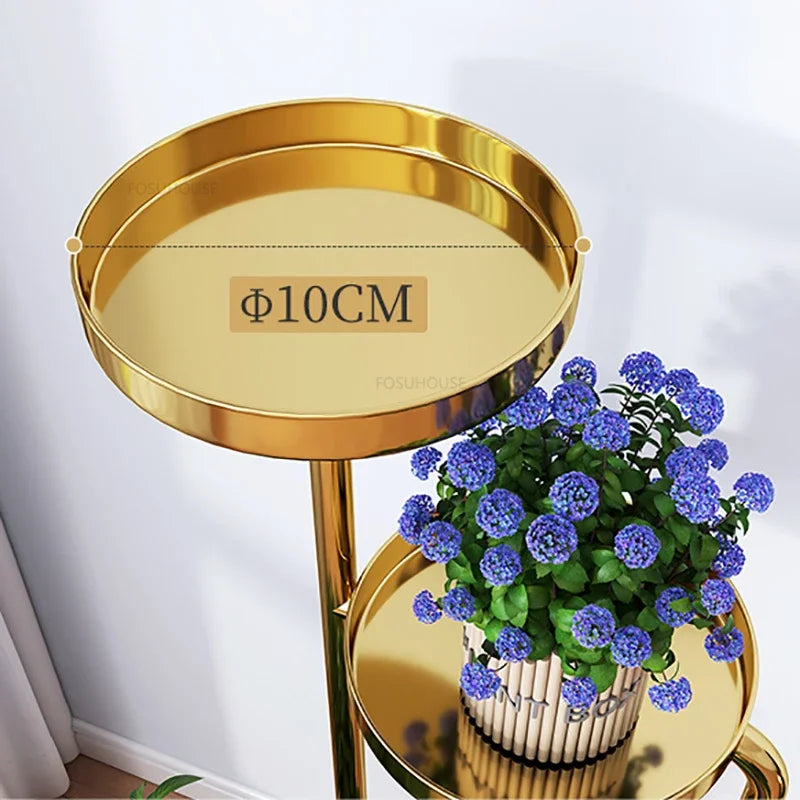 Floor-Standing Iron Plant Shelf 111cm Gold Display Rack