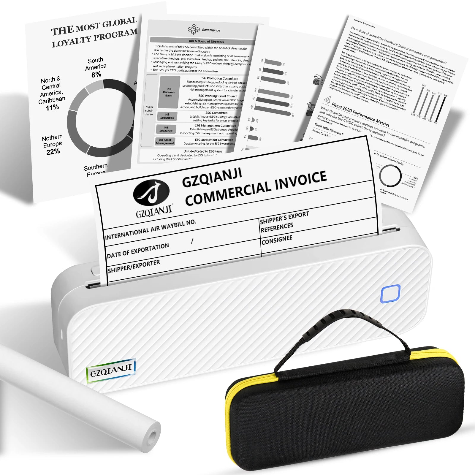 Rechargeable Wireless A4 Thermal Printer Inkless, Lightweight, BK for Home & Office