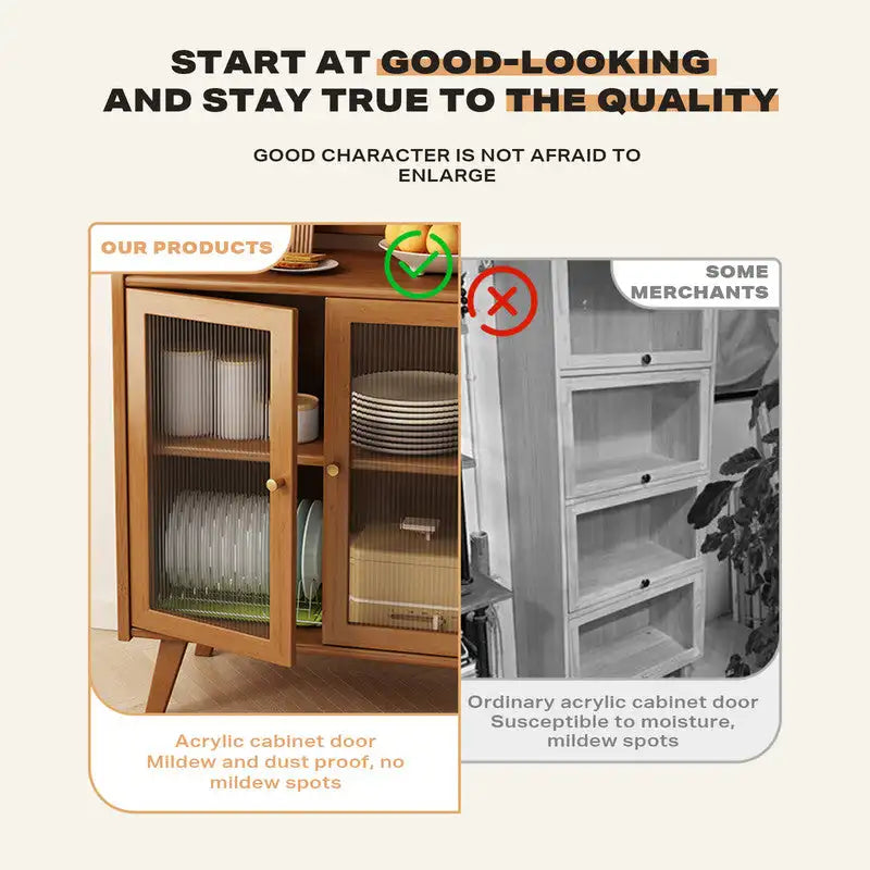 Bamboo Sideboard Cupboard with Clear Acrylic Doors – Bathroom, Kitchen or Vanity Use