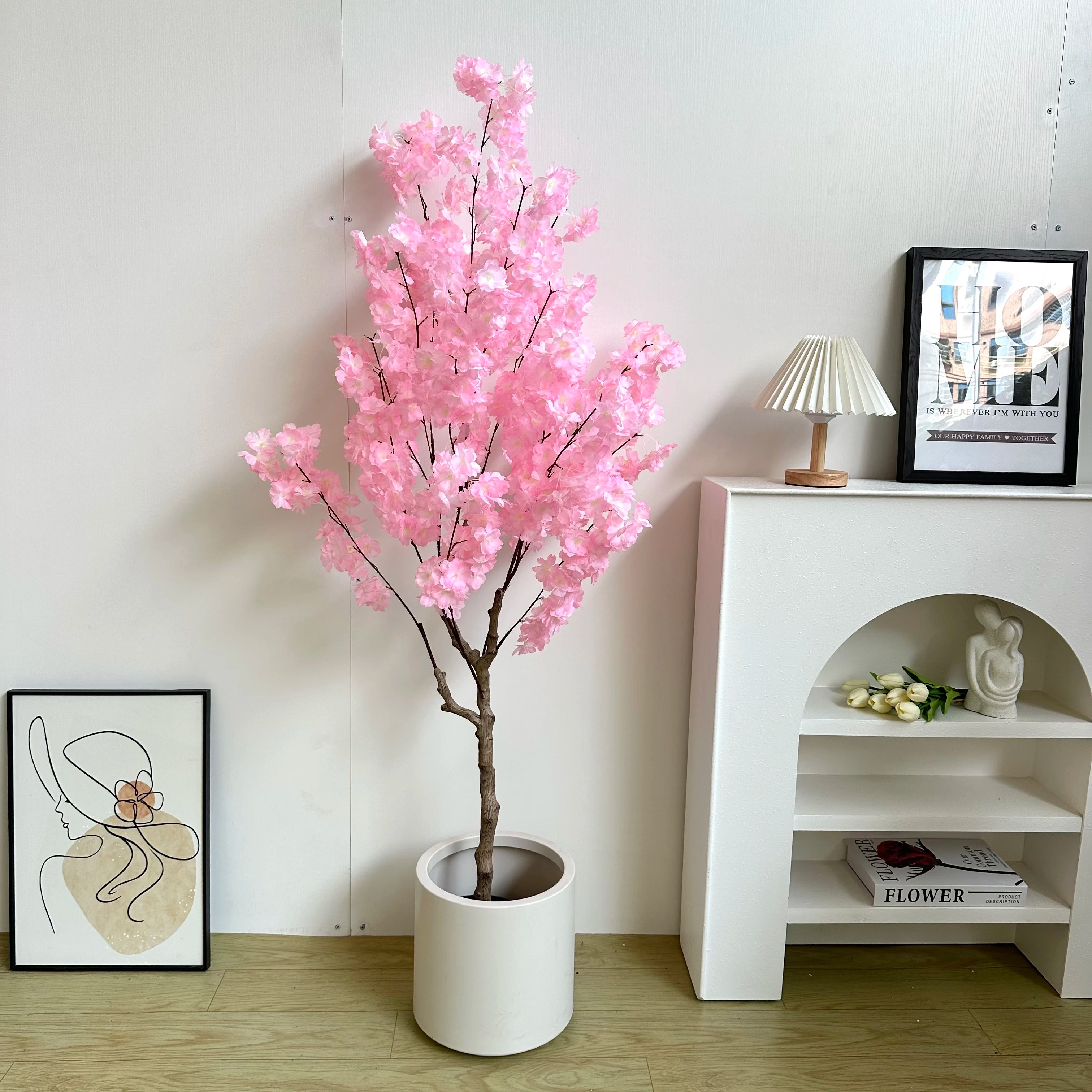 100CM Artificial Pink Cherry Blossom Tree with Realistic Trunk & Silk Blooms – Indoor Décor for Home, Office & Weddings