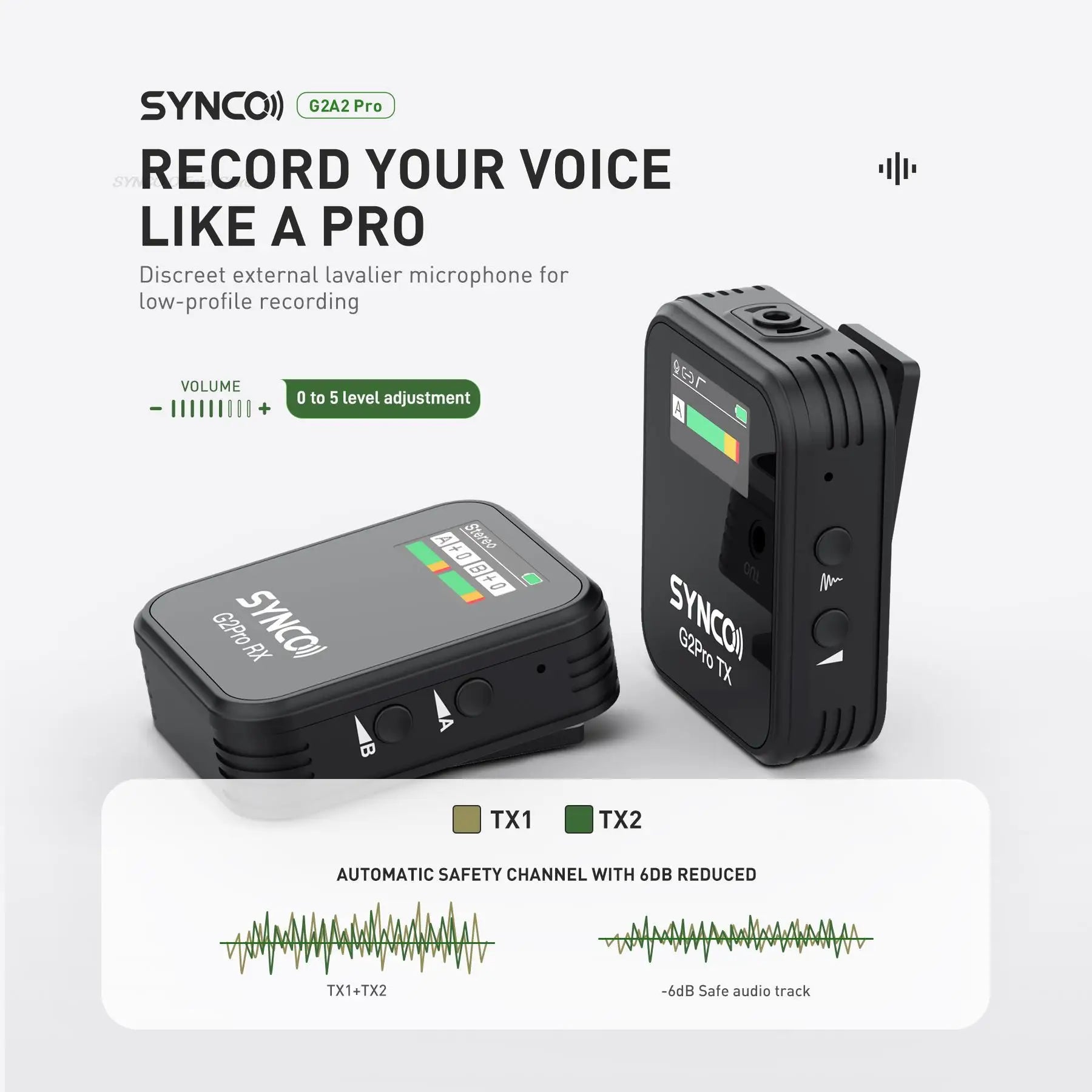 2-Transmitter Lavalier Mic with Real-Time Monitoring & Charging