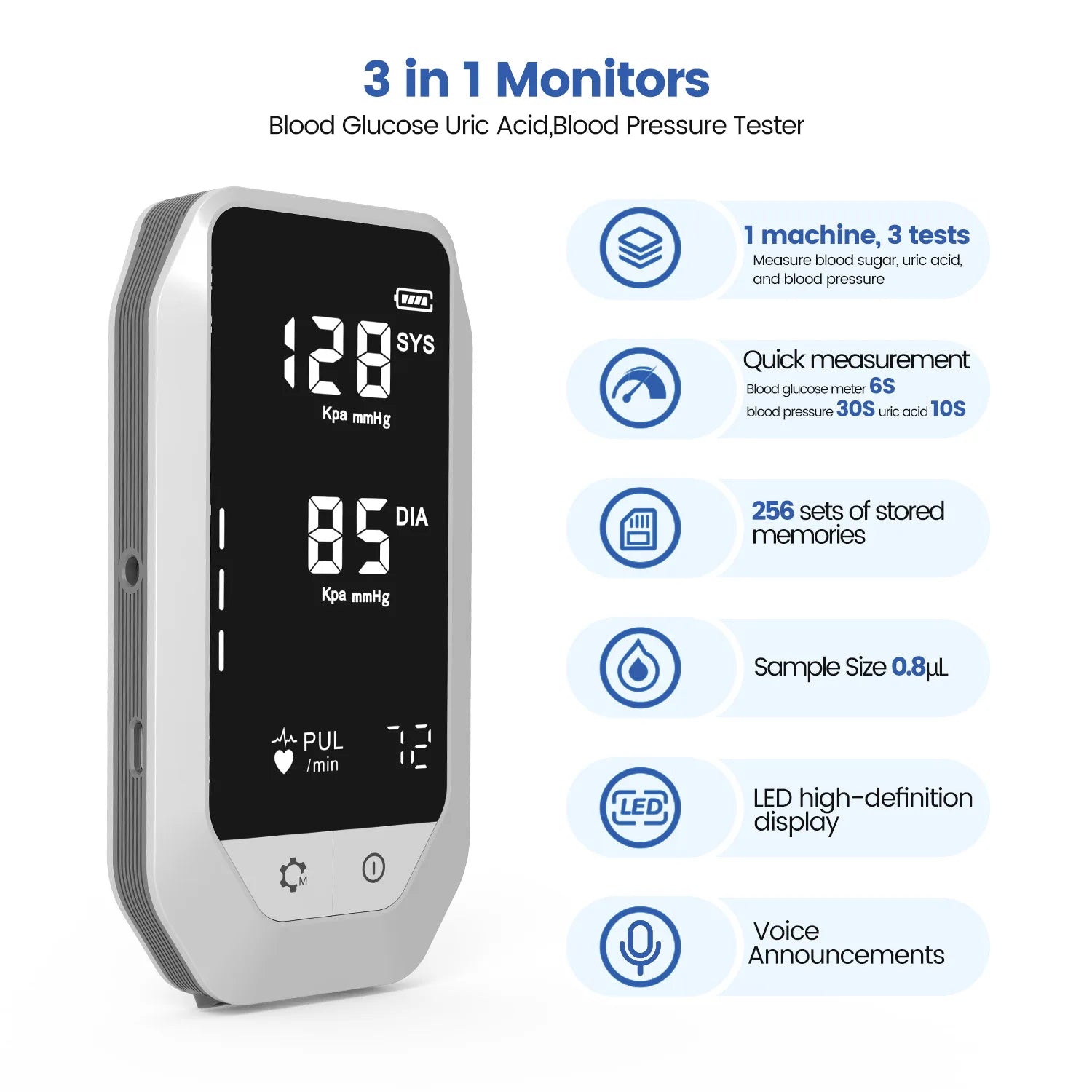 3-in-1 Home Health Monitor with Voice Broadcast