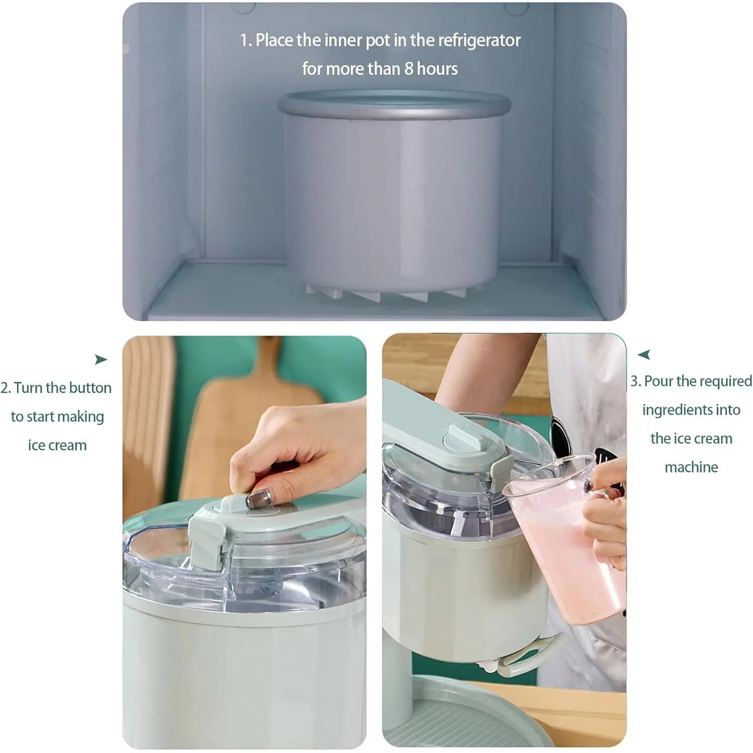 20W DIY Ice Cream & Sorbet Maker with 1L Capacity and Knob Control for Home Use