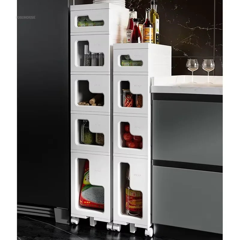 16cm-1-Layer Ultra-Narrow Plastic Storage Cabinet with Wheels