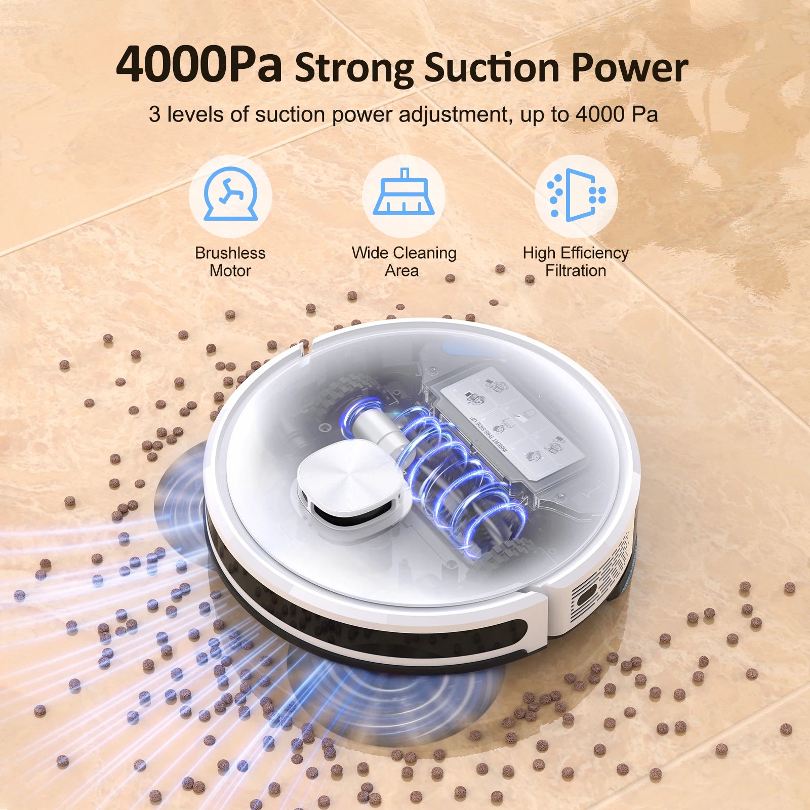 2-in-1 Robot Vacuum and Mop – 4000Pa Suction, Quiet, Multi-Zone Mapping, Smart App Control