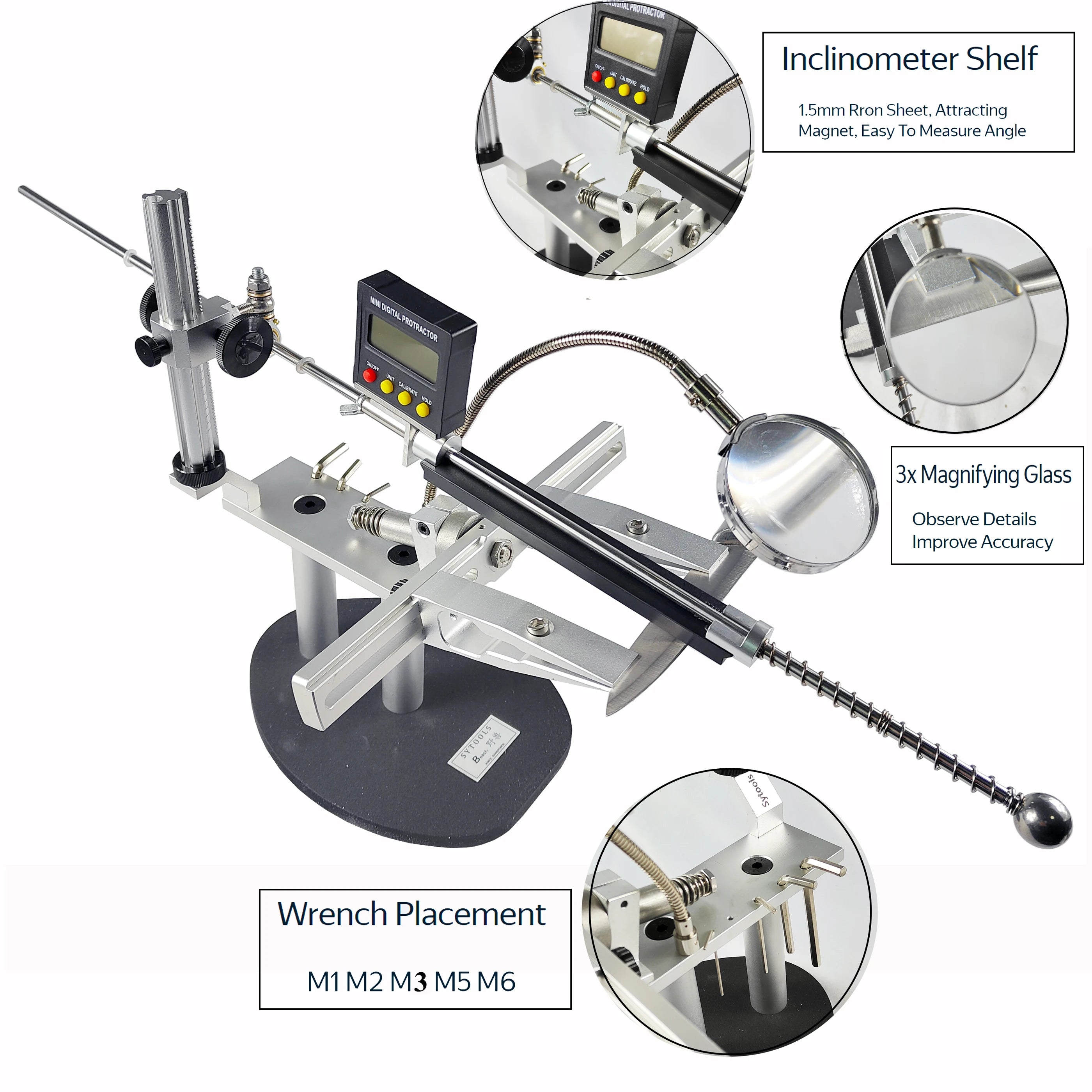 Multi-Angle Kitchen & Outdoor Knife Sharpener with Aluminum Clamp and Magnifying Glass