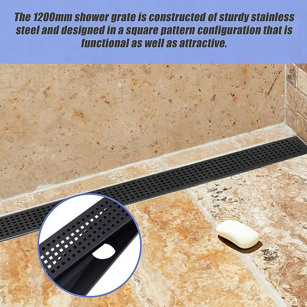 1200mm Black Stainless Steel Shower Drain with Center Outlet