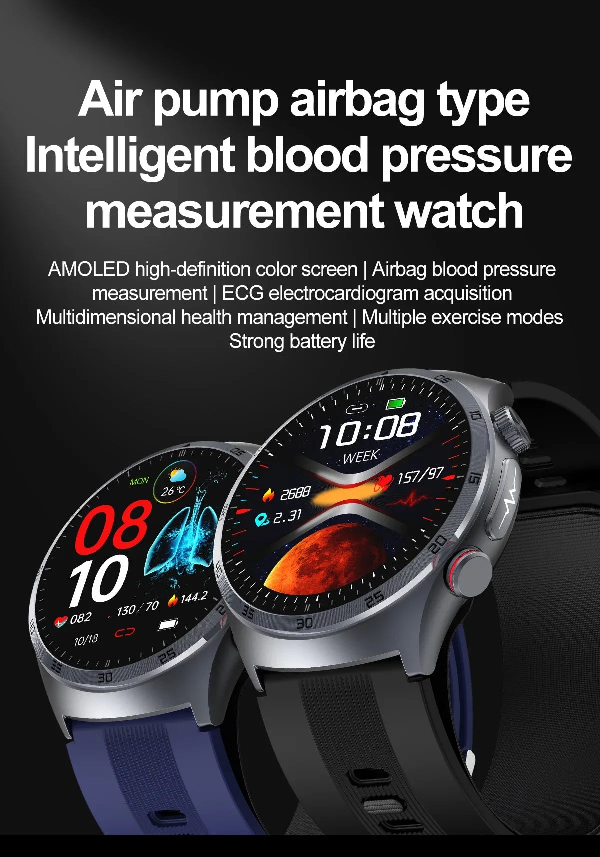 Red Smartwatch with Medical-Grade ECG & Fitness Tracker