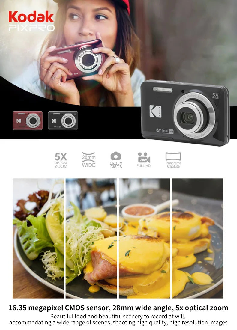 16MP Digital Camera with 5X Zoom and 1080P Blue