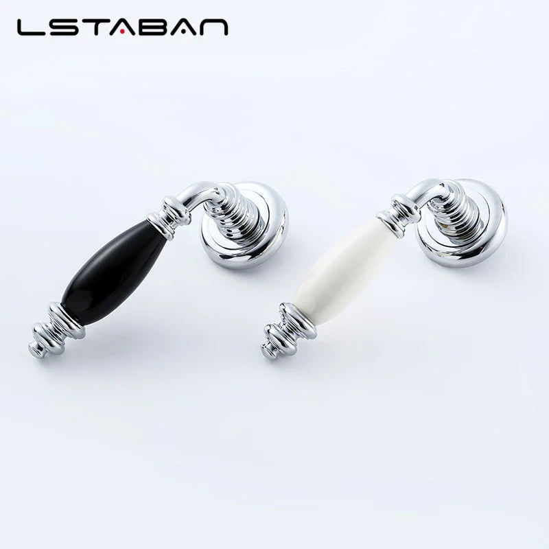 Silent Ceramic Handle Bathroom Door Lock Silver Finish