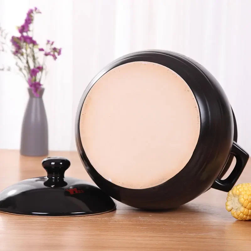 2.9L Black Ceramic Casserole Pot with Lid Gas Safe