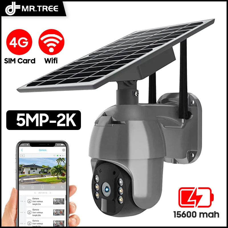 4G LTE Outdoor Solar Security Camera 5MP HD PTZ Wireless with 360° View & Night Vision