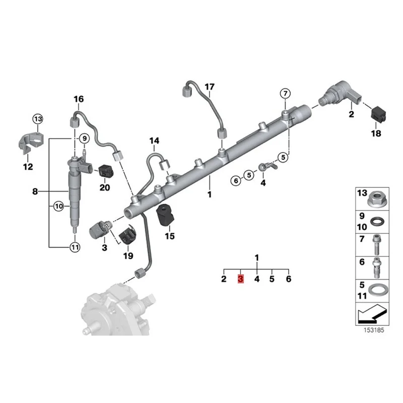 Replacement Common Rail Fuel Pressure Sensor for BMW E46 E90 X3 X5 X6 (13537787167)