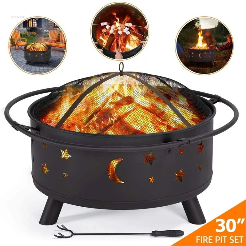 Multi-Purpose Outdoor Fireplace Stove for Wood or Charcoal with BBQ Cooking Rack
